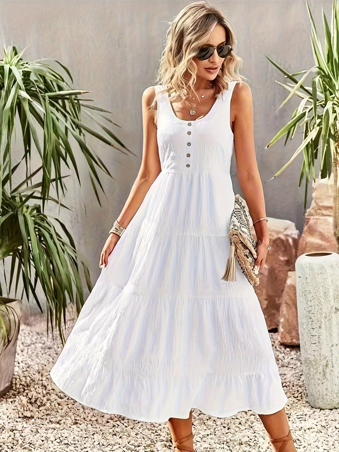 Nadessa | Flowy Square Neck Maxi Dress with Flutter Sleeves for Women