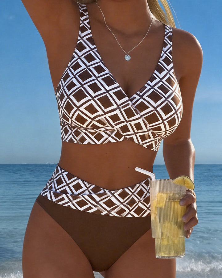Alice Ashby | Women's Checked High-Waist Bikini Set with Wire-Free Top