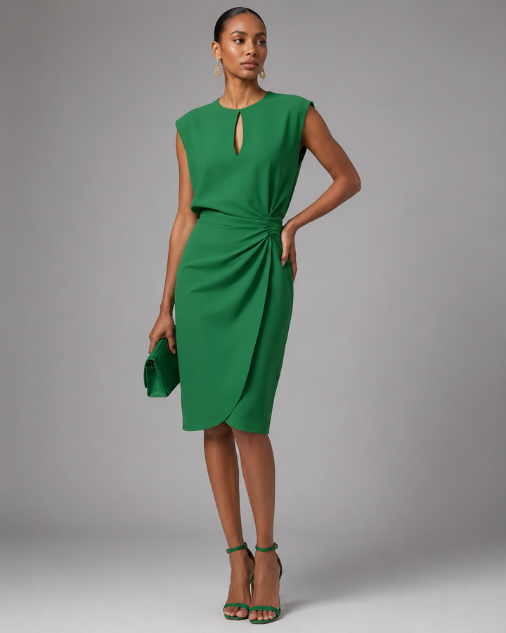 Ruched Rieke Midi Dress with Cutout Neckline for Women