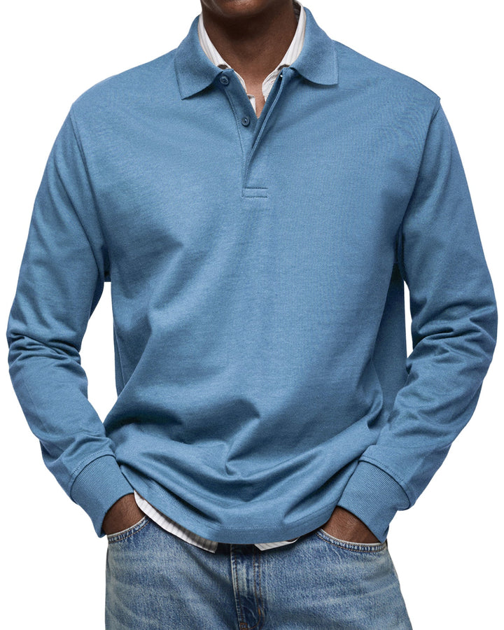 Elias | Long Sleeve Button-Front Polo Shirt for Men