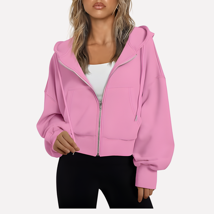 Nadette | Cropped Zip-Up Hoodie Jacket with Drawstring Hood for Women