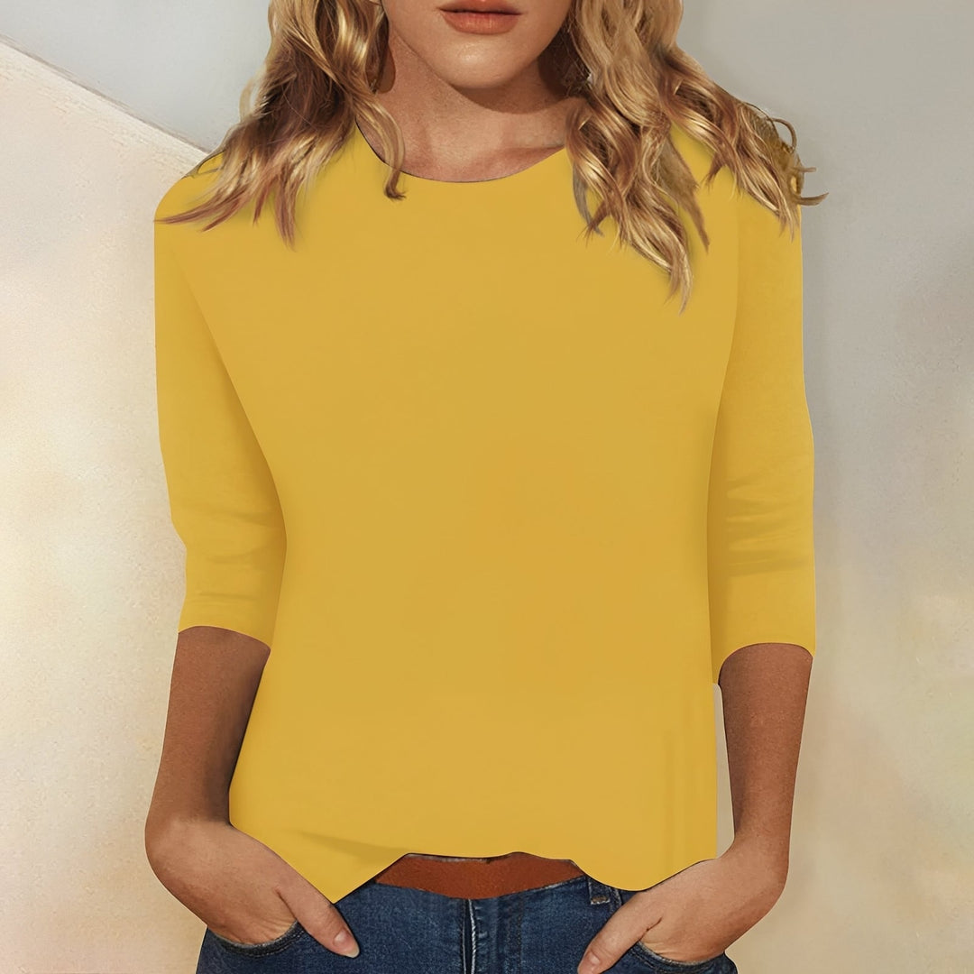 Lena | Women's Relaxed-Fit Top 3/4 Sleeve Crew Neck Everyday Shirt