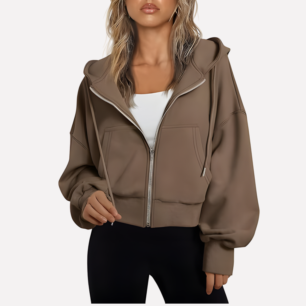 Nadette | Cropped Zip-Up Hoodie Jacket with Drawstring Hood for Women