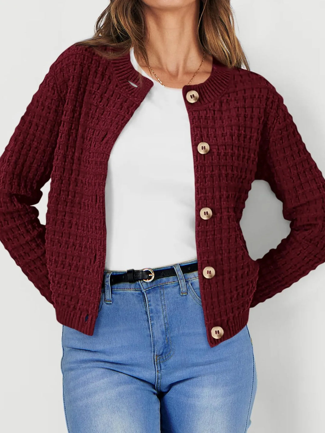 Nadalia | Button-Front Ribbed Cardigan with Notched Collar for Women