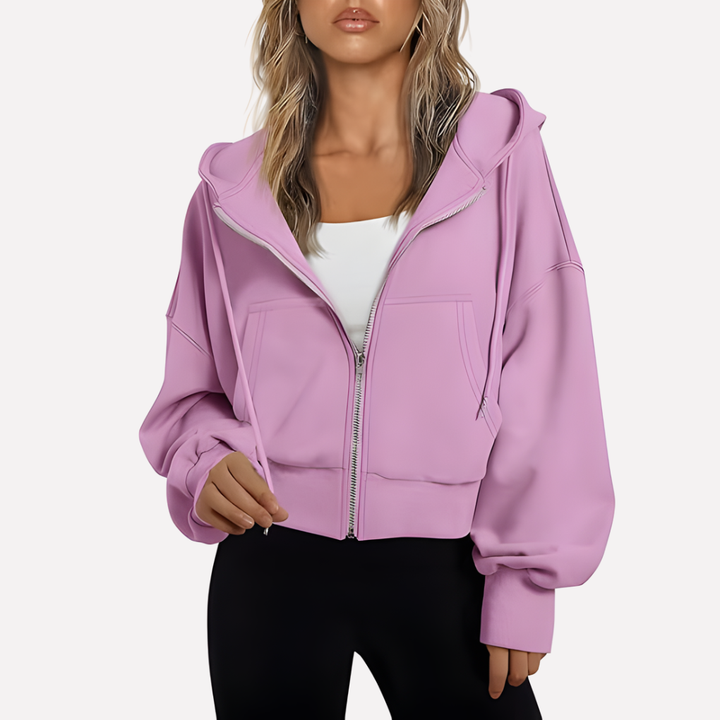 Nadette | Cropped Zip-Up Hoodie Jacket with Drawstring Hood for Women