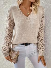 Nadette | Ribbed V-Neck Sweater with Long Sleeves for Women