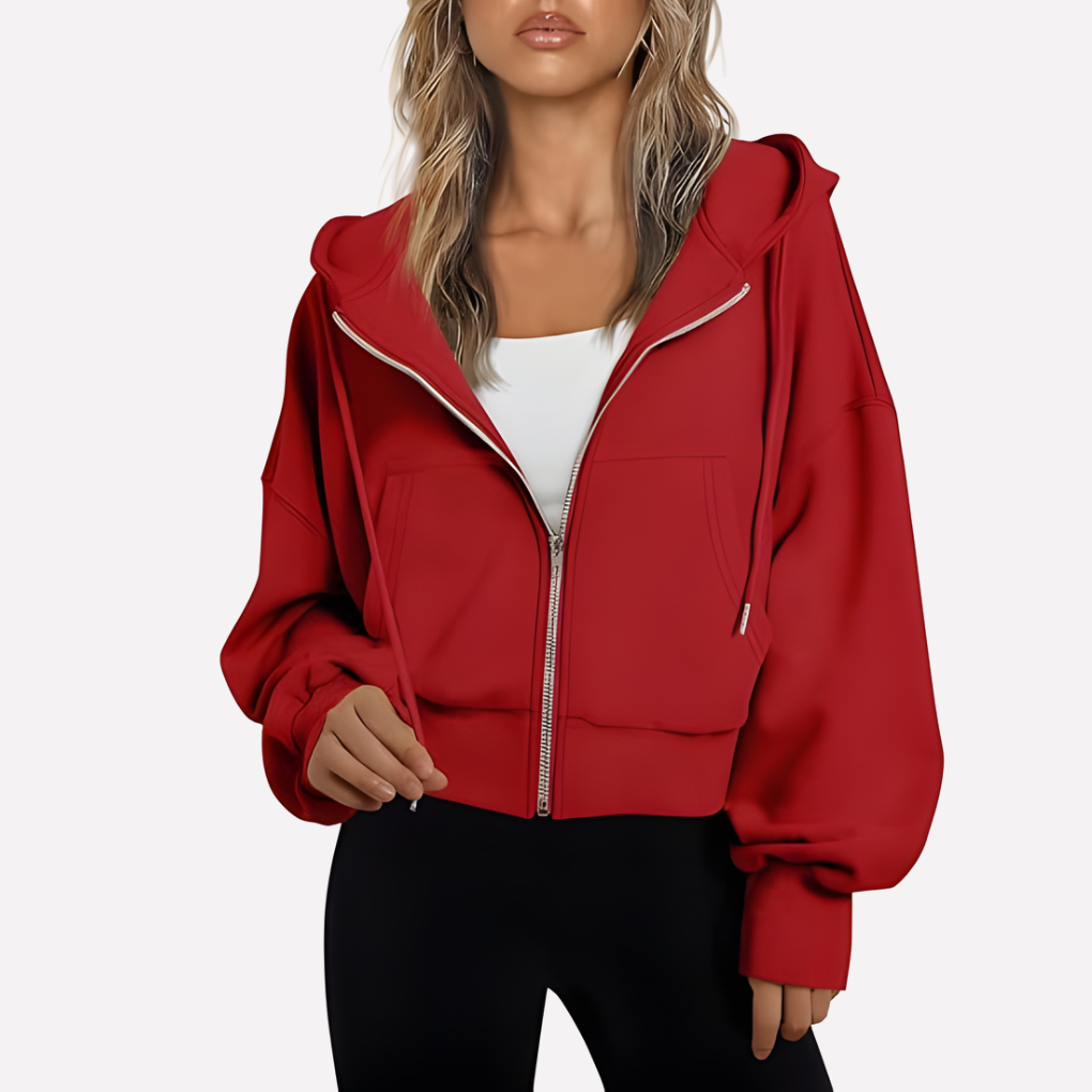 Nadette | Cropped Zip-Up Hoodie Jacket with Drawstring Hood for Women