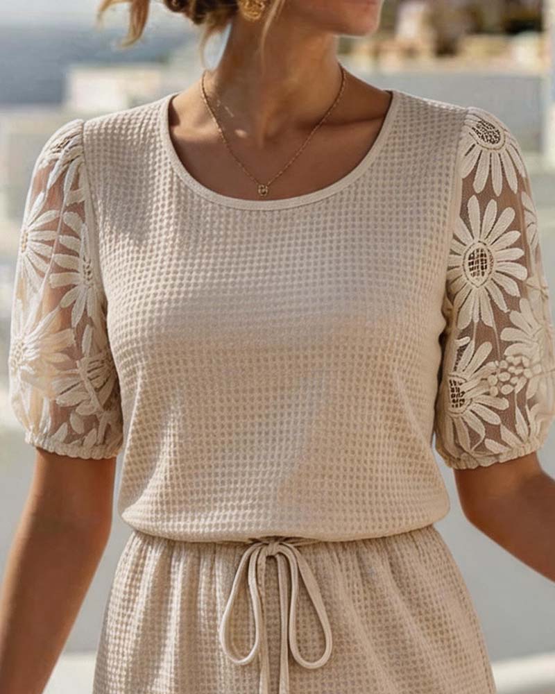 Luna | Women's Waffle-Knit Dress with Daisy Sleeves