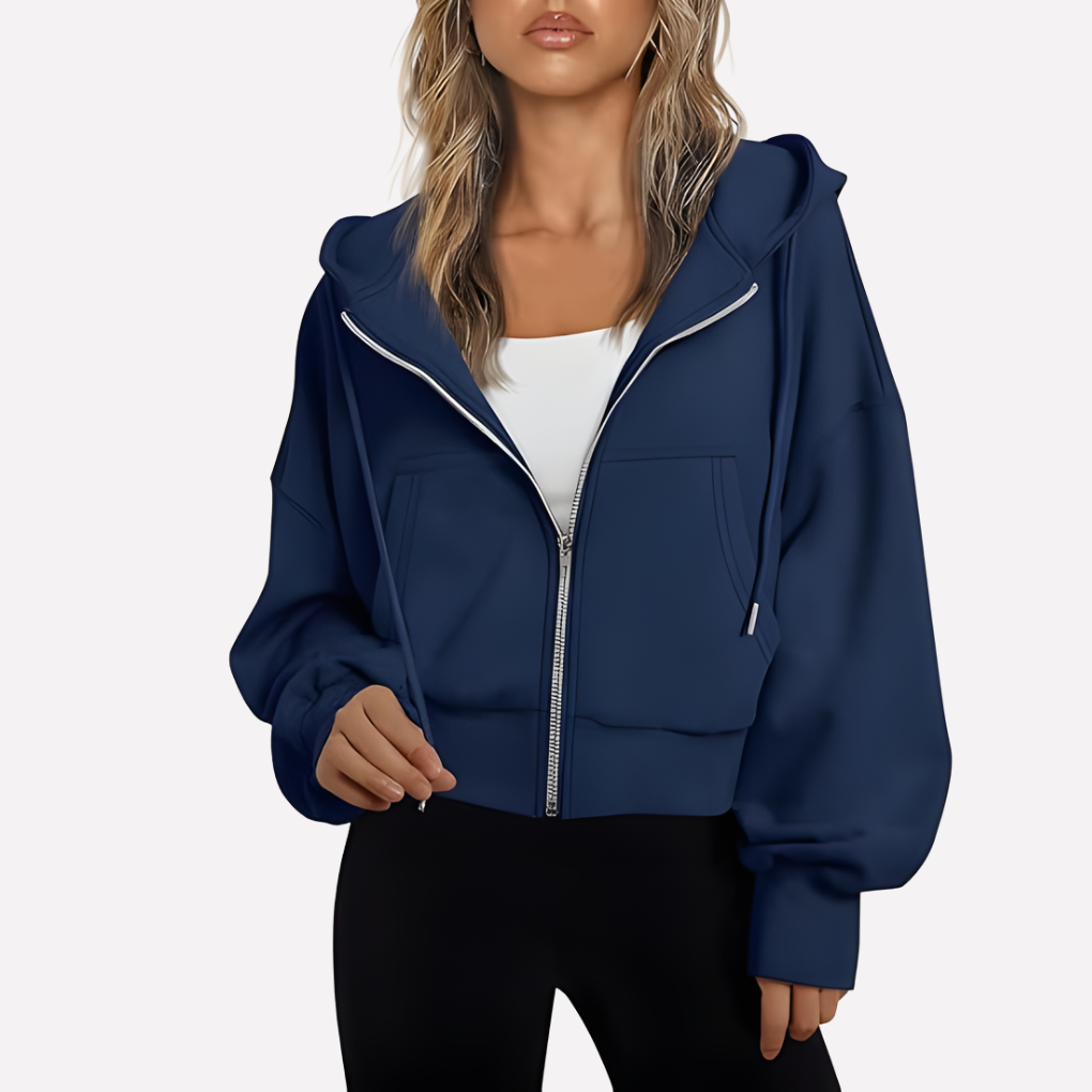 Nadette | Cropped Zip-Up Hoodie Jacket with Drawstring Hood for Women
