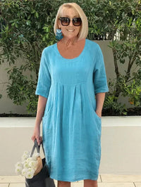 Nadalyra | Oversized Midi Dress with Side Pockets and Round Neck for Women