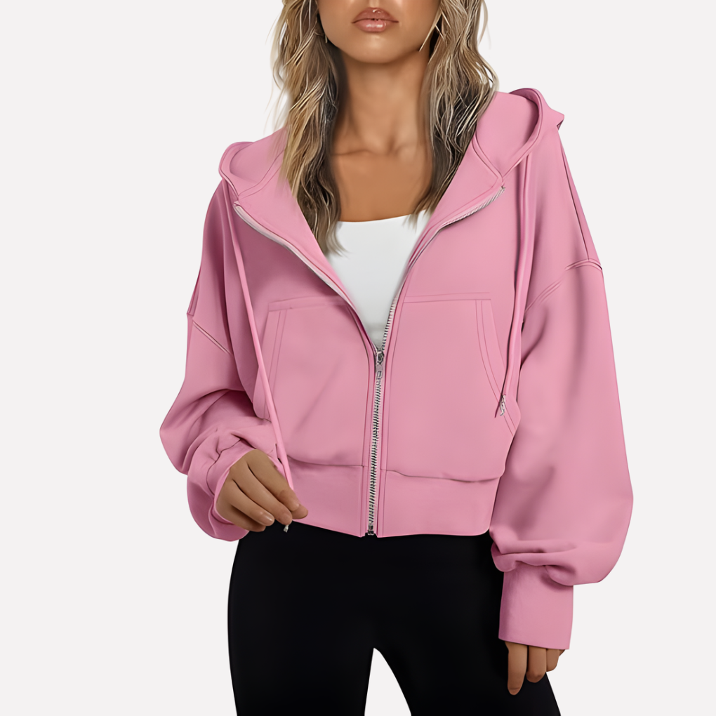 Nadette | Cropped Zip-Up Hoodie Jacket with Drawstring Hood for Women
