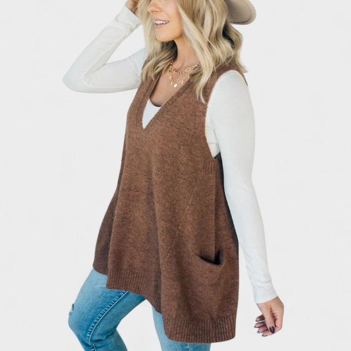 Fenwick - Open-Front Ribbed Cardigan with Side Pockets for Women