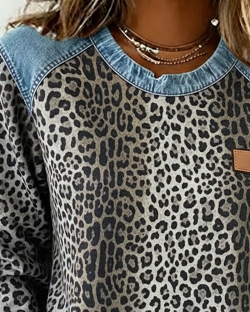 Rosalie | Leopard Print Denim Patchwork Sweater for Women
