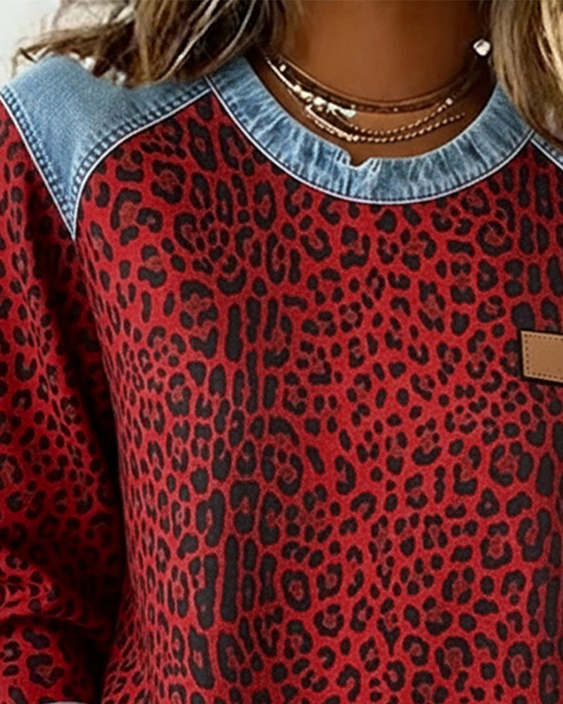 Rosalie | Leopard Print Denim Patchwork Sweater for Women