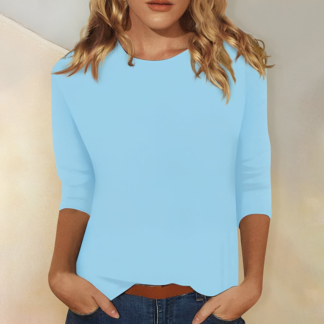 Lena | Women's Relaxed-Fit Top 3/4 Sleeve Crew Neck Everyday Shirt
