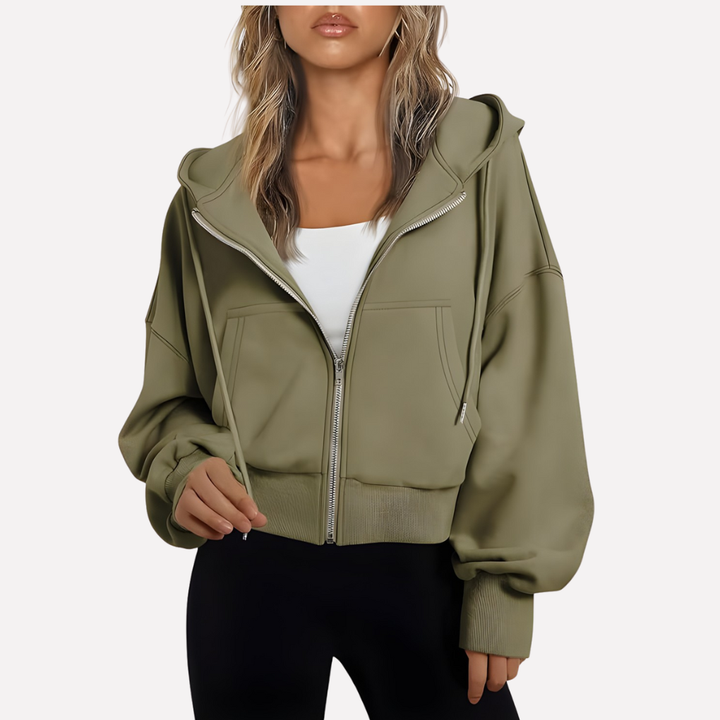 Nadette | Cropped Zip-Up Hoodie Jacket with Drawstring Hood for Women