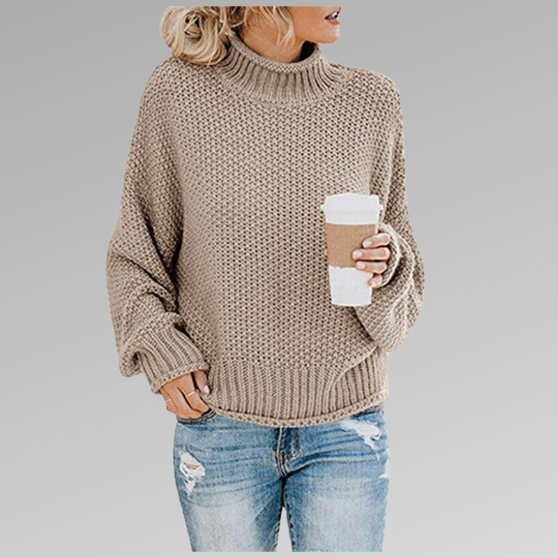 Olive | Chunky Knit Oversized Sweater with Ribbed Cuffs for Women