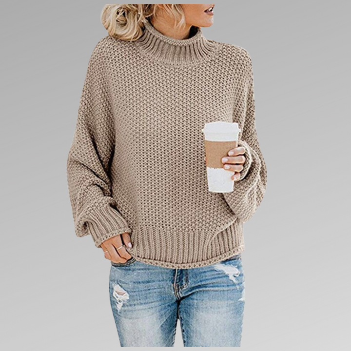 Olive | Chunky Knit Oversized Sweater with Ribbed Cuffs for Women
