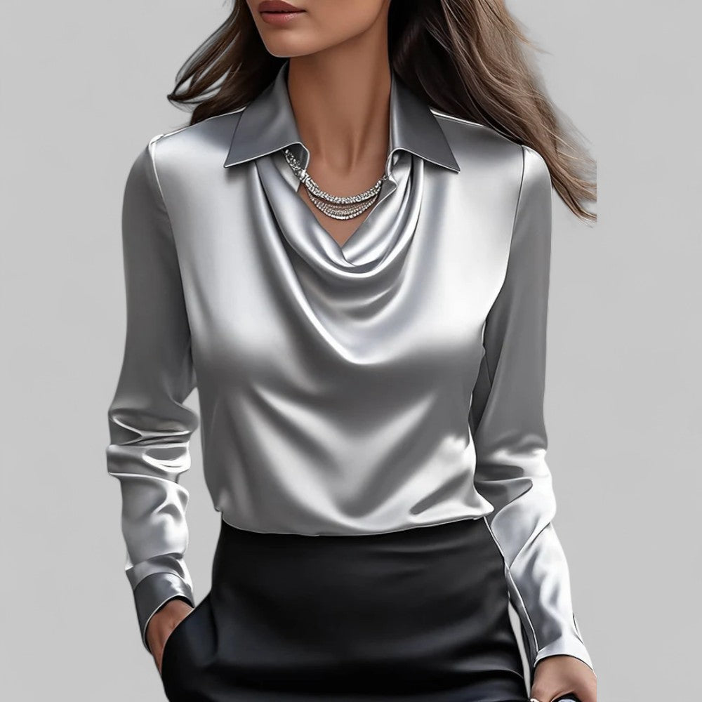 Marisol | Women's Waterfall-Neck Satin Blouse for Work & Parties
