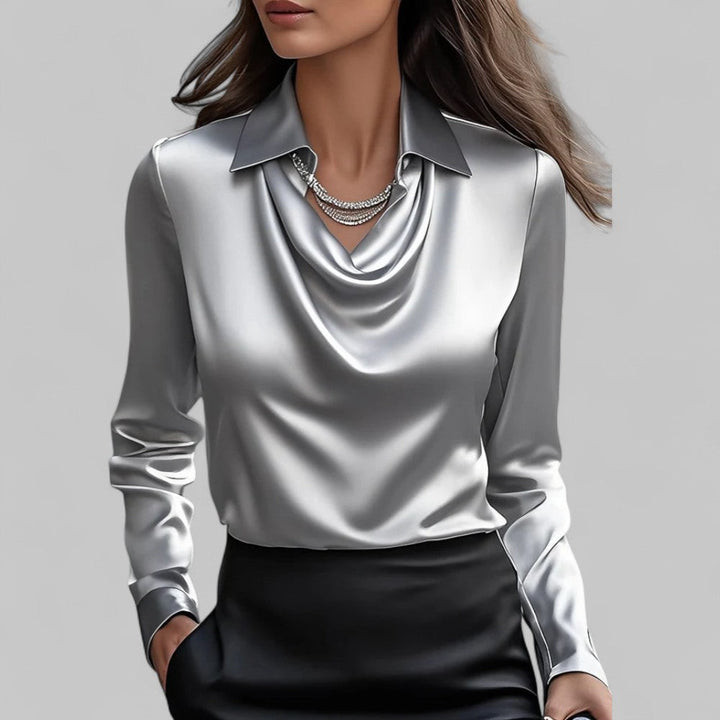 Marisol | Women's Waterfall-Neck Satin Blouse for Work & Parties