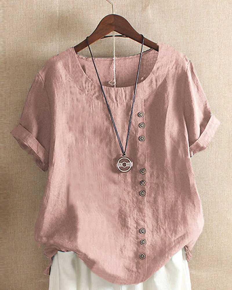 Mathilde | Women's Casual Blouse Button-Front Short Sleeve Top