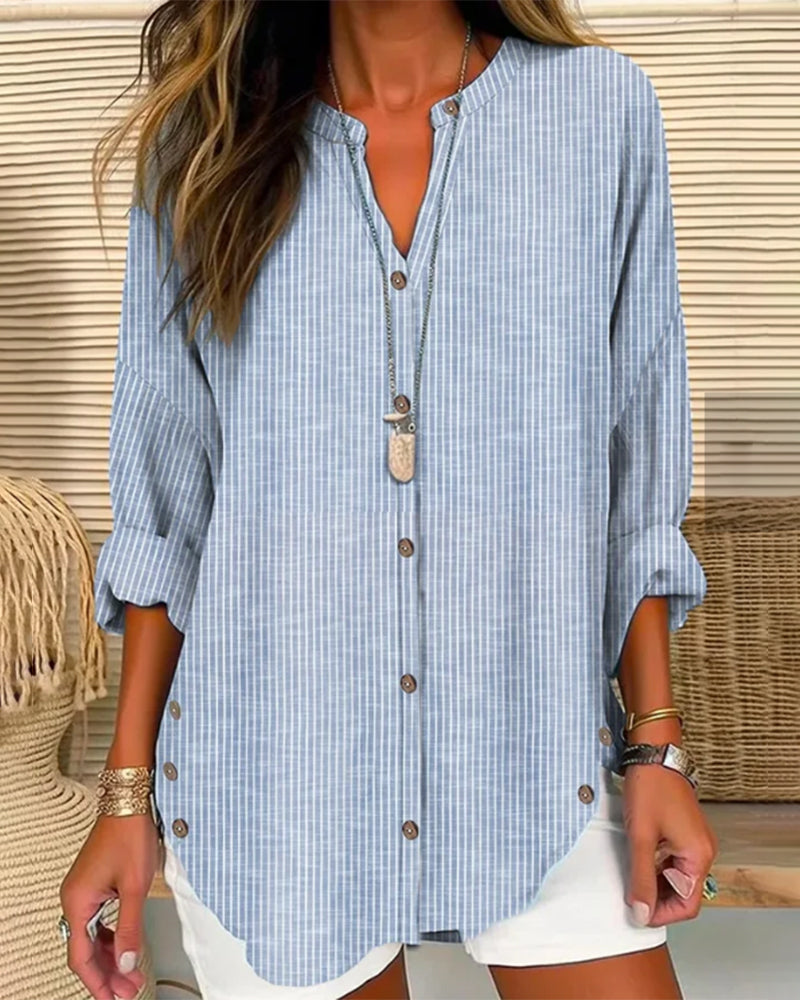 Merle | Women's Striped Button Front Blouse - Weekend Errands