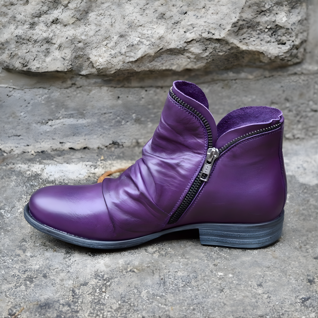 Irina | Western Ankle Boots with Side Zip and Low Stacked Heel
