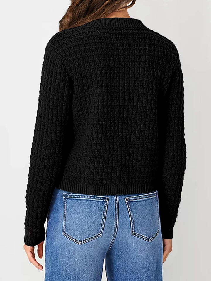 Nadalia | Button-Front Ribbed Cardigan with Notched Collar for Women