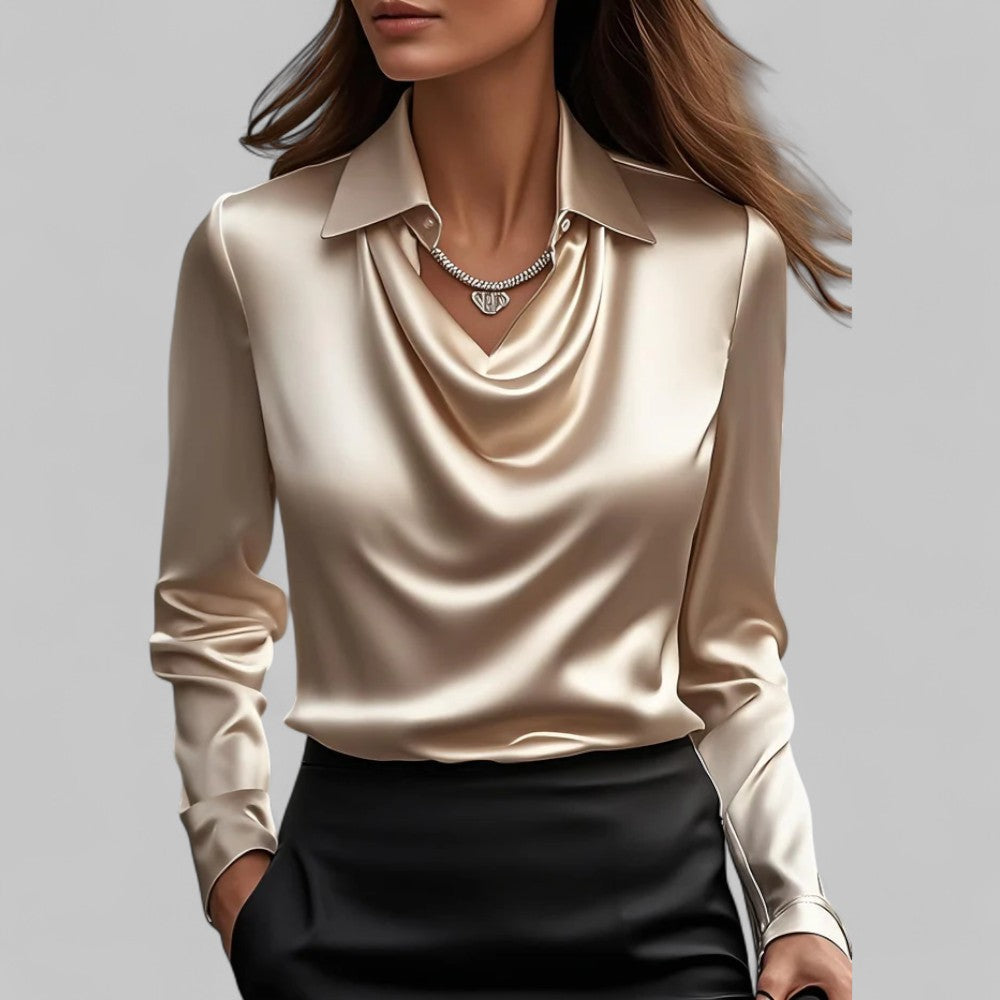Marisol | Women's Waterfall-Neck Satin Blouse for Work & Parties