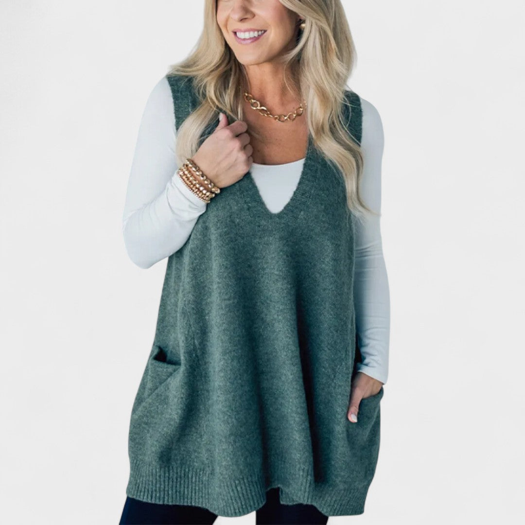 Fenwick - Open-Front Ribbed Cardigan with Side Pockets for Women