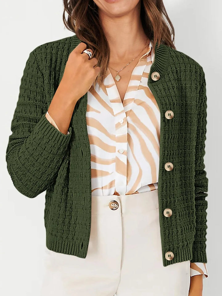 Nadalia | Button-Front Ribbed Cardigan with Notched Collar for Women