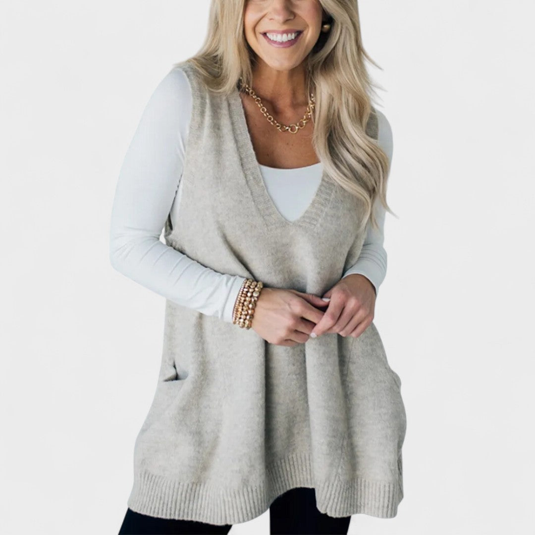 Fenwick - Open-Front Ribbed Cardigan with Side Pockets for Women
