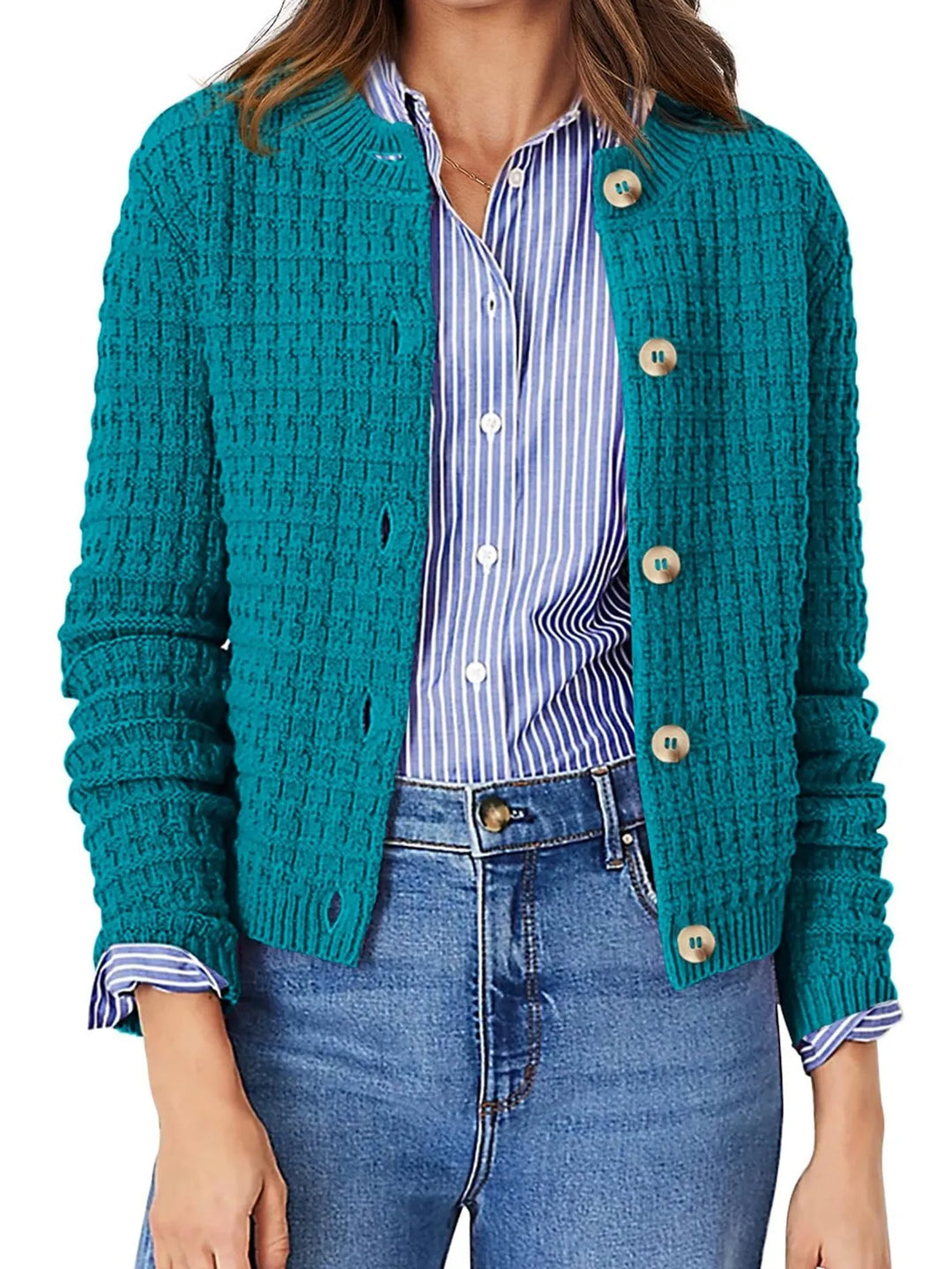 Nadalia | Button-Front Ribbed Cardigan with Notched Collar for Women