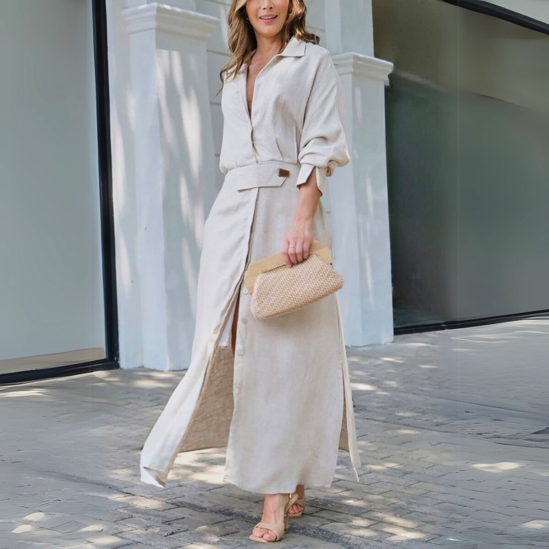 Nadalyn | Flowing V-Neck Maxi Dress with Flutter Sleeves for Women