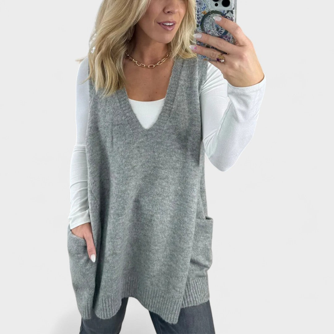 Fenwick - Open-Front Ribbed Cardigan with Side Pockets for Women