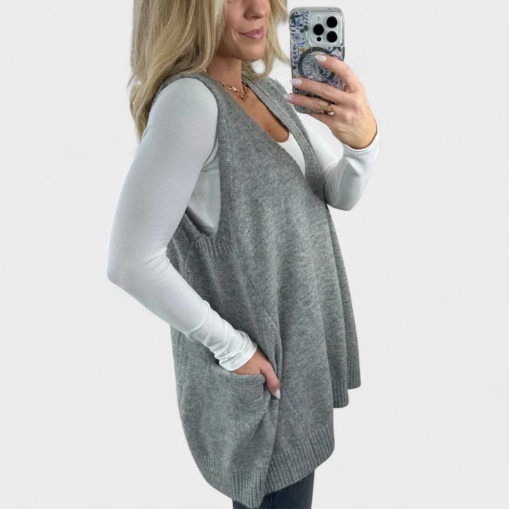 Fenwick - Open-Front Ribbed Cardigan with Side Pockets for Women