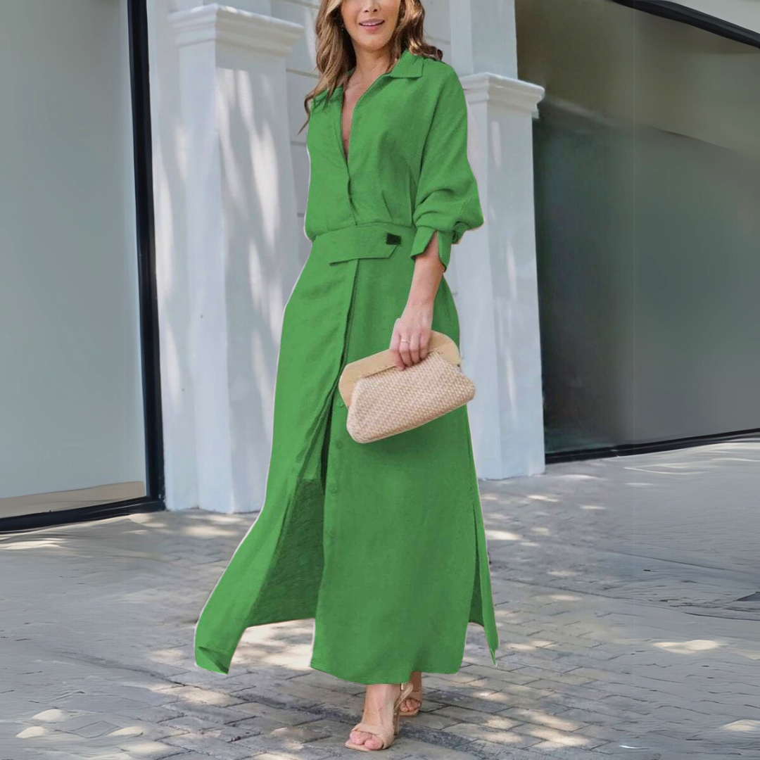 Nadalyn | Flowing V-Neck Maxi Dress with Flutter Sleeves for Women