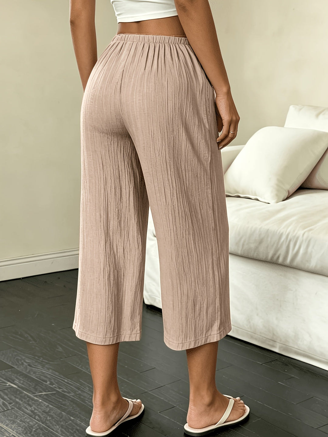 Imara | Women's Cropped Trousers Relaxed-Fit Elastic Waist