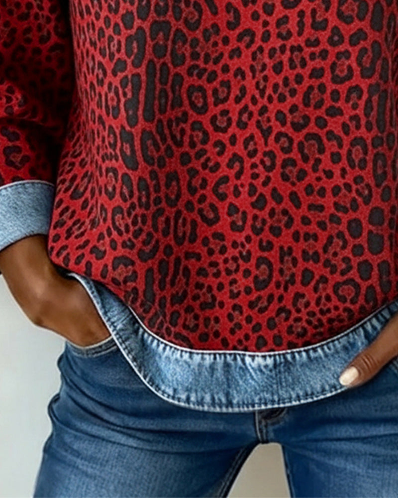 Rosalie | Leopard Print Denim Patchwork Sweater for Women