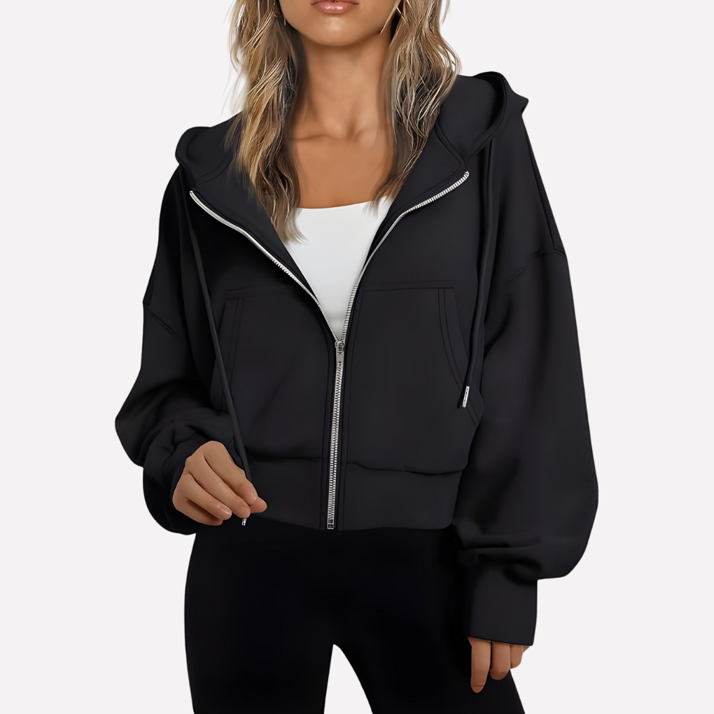 Nadette | Cropped Zip-Up Hoodie Jacket with Drawstring Hood for Women