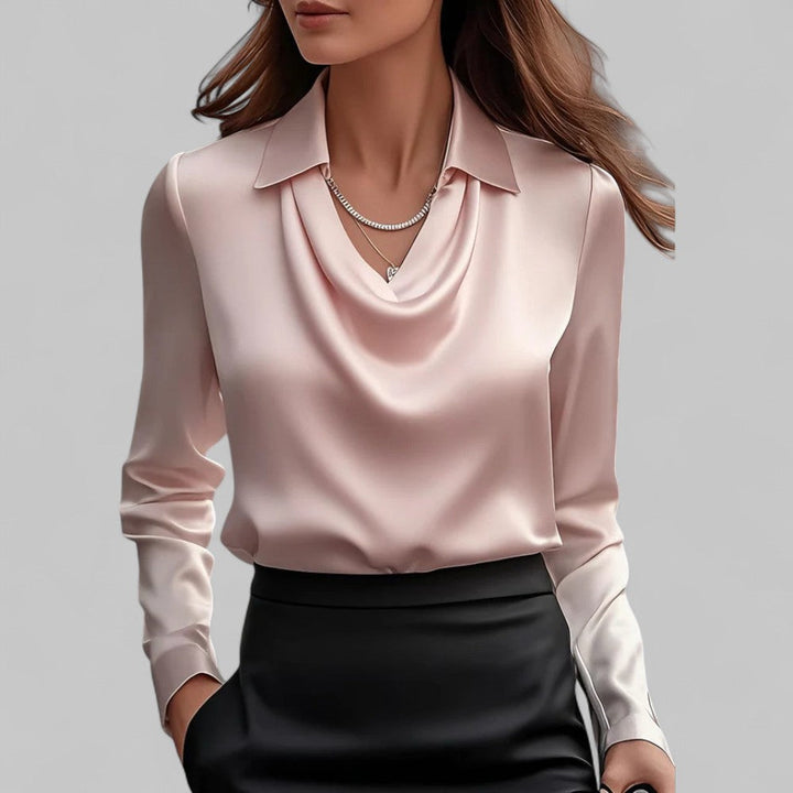 Marisol | Women's Waterfall-Neck Satin Blouse for Work & Parties
