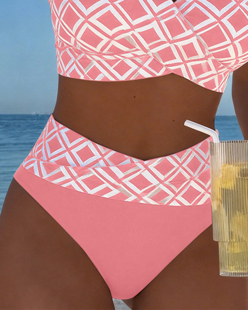 Alice Ashby | Women's Checked High-Waist Bikini Set with Wire-Free Top
