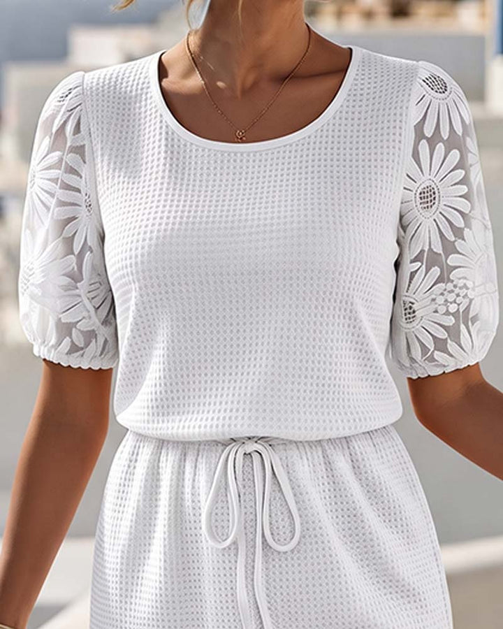 Luna | Women's Waffle-Knit Dress with Daisy Sleeves