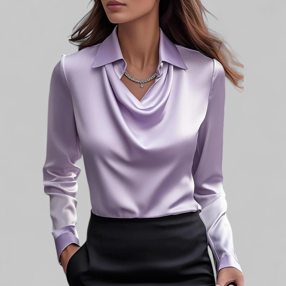 Marisol | Women's Waterfall-Neck Satin Blouse for Work & Parties