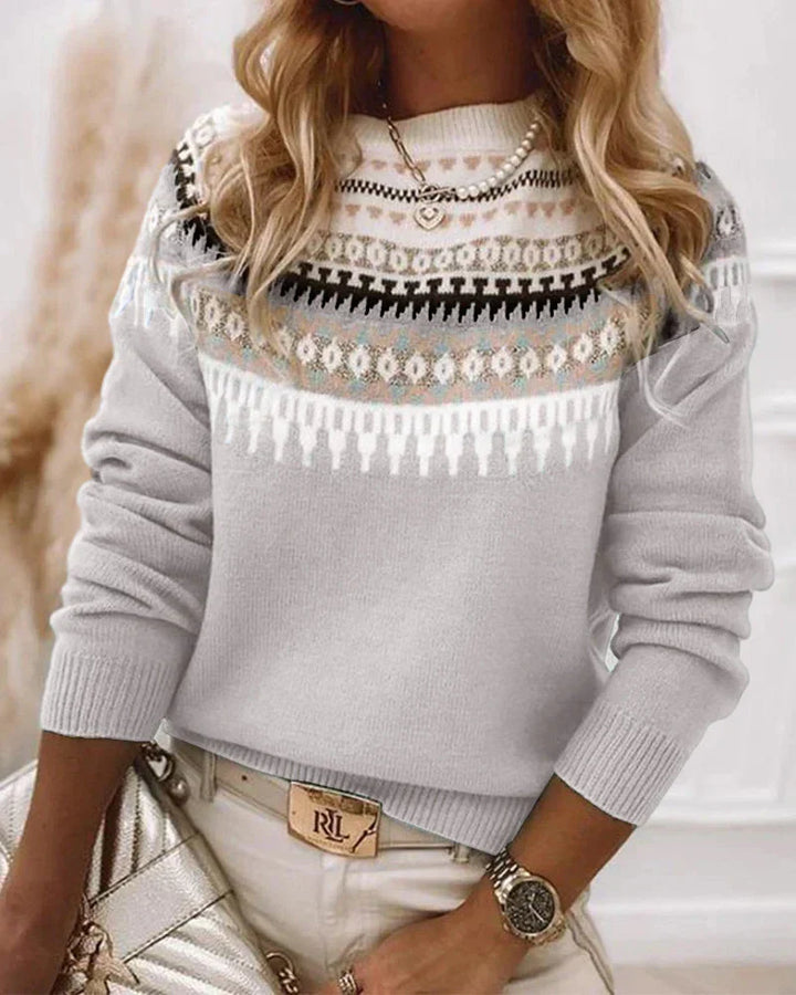 Rosalind | Women's Ribbed Crew Neck Sweater with Print Detail