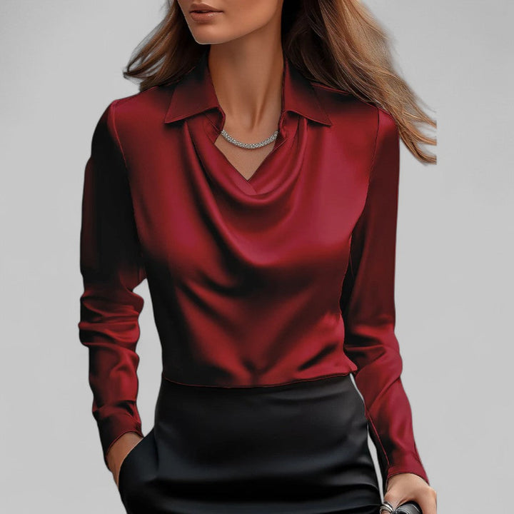 Marisol | Women's Waterfall-Neck Satin Blouse for Work & Parties