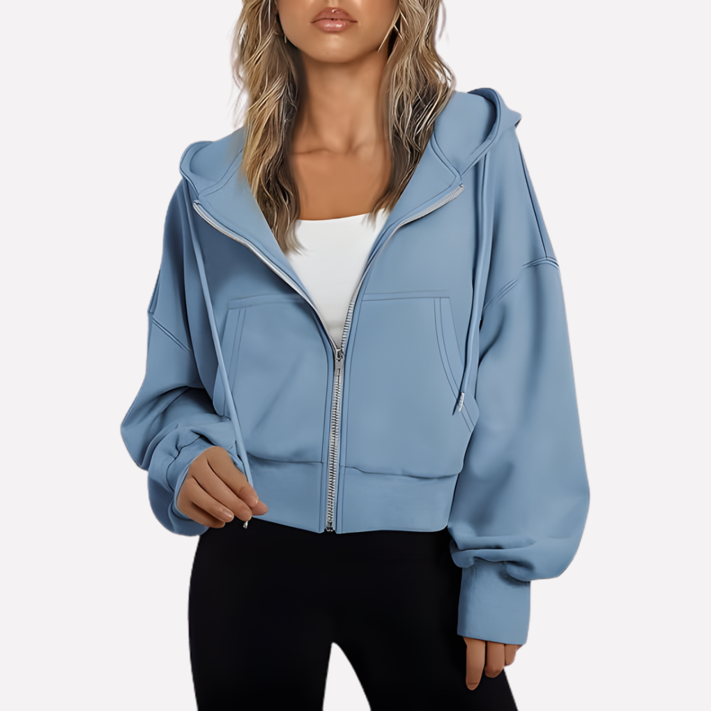 Nadette | Cropped Zip-Up Hoodie Jacket with Drawstring Hood for Women