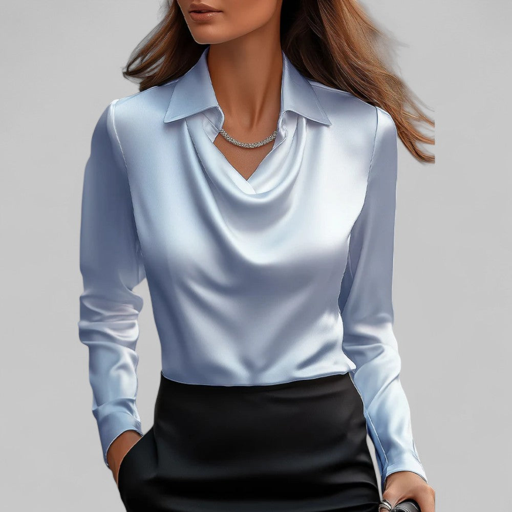 Marisol | Women's Waterfall-Neck Satin Blouse for Work & Parties
