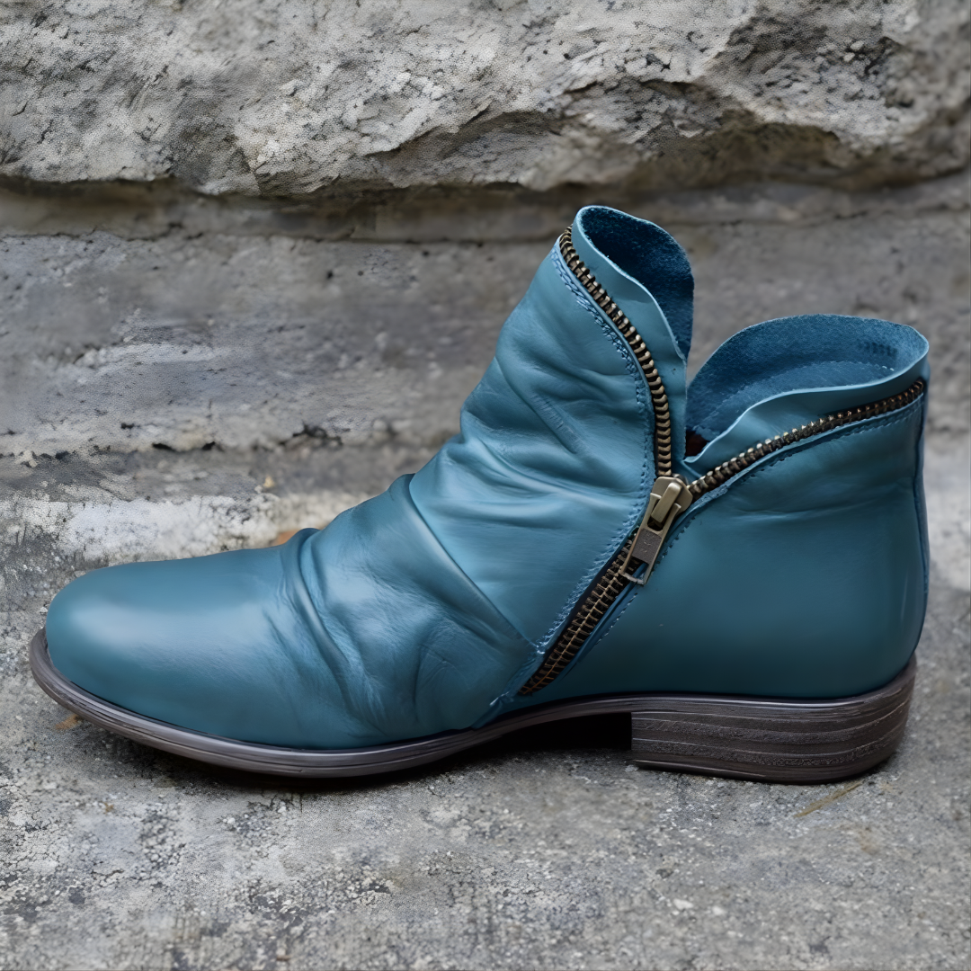 Irina | Western Ankle Boots with Side Zip and Low Stacked Heel