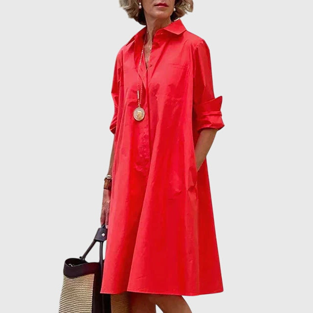 Nadette | Button-Front Midi Shirt Dress with Pockets for Women